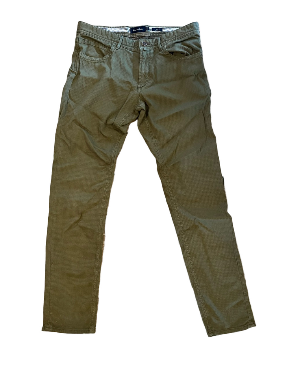 Massimo Dutti Men's Slim Fit 5-Pocket Textured Pants - Olive Green Size 32